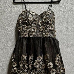 Like New Chi Chi London Black & Gold Dress